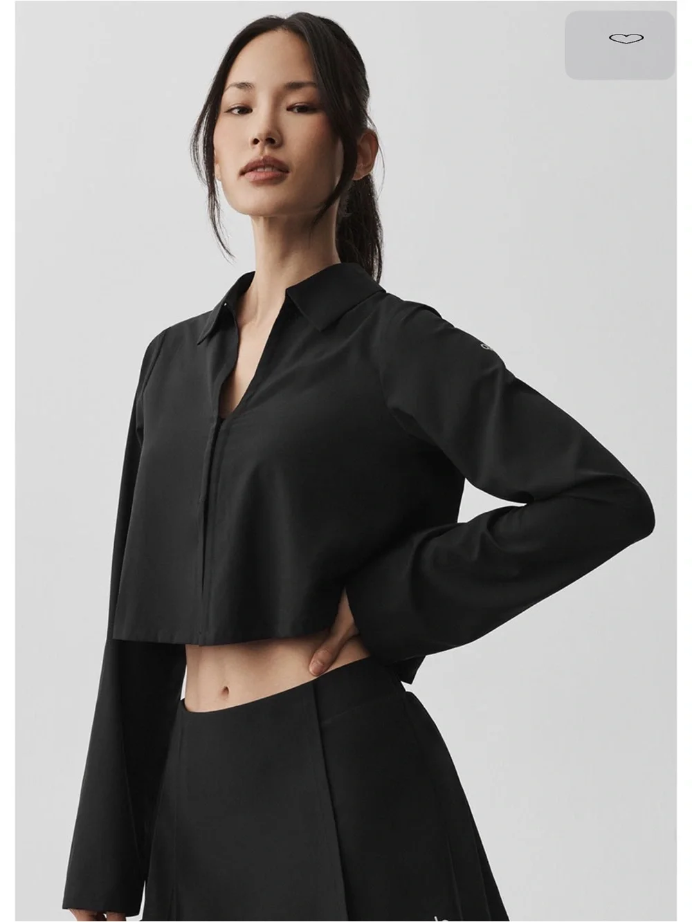 Cropped Unmatched Long Sleeve Shirt with Pleated Design